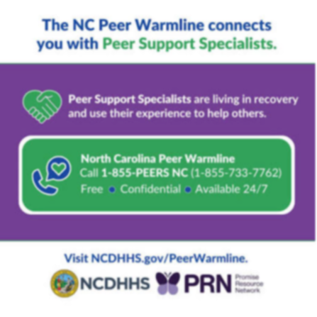 NCDHHS Warmline Peer Support Specialist Infographic Photo