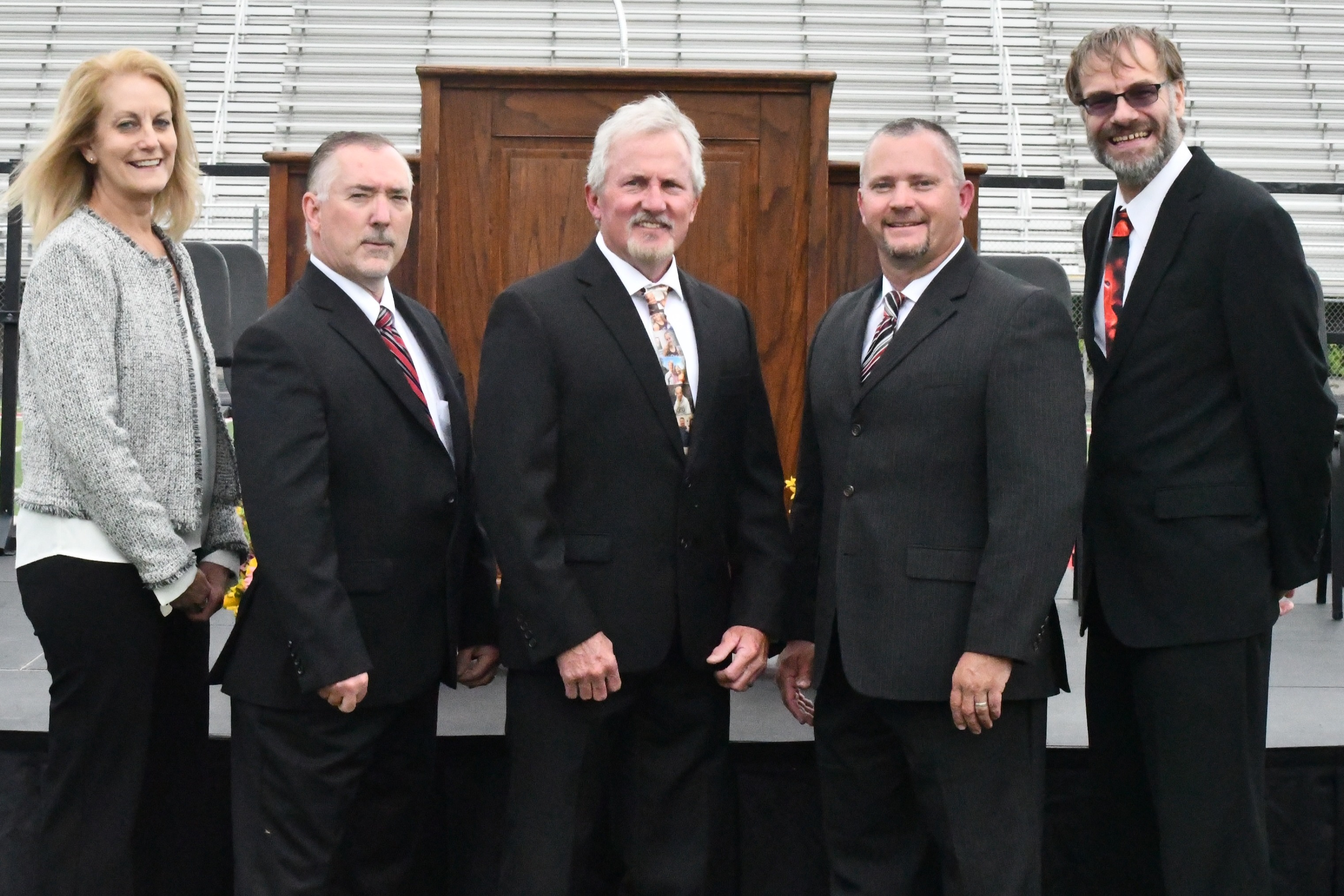 New Richmond Board of Education members Todd Wells, Tim DuFau, Robert Wooten, Jonathan Zimmerman and Amy Story.