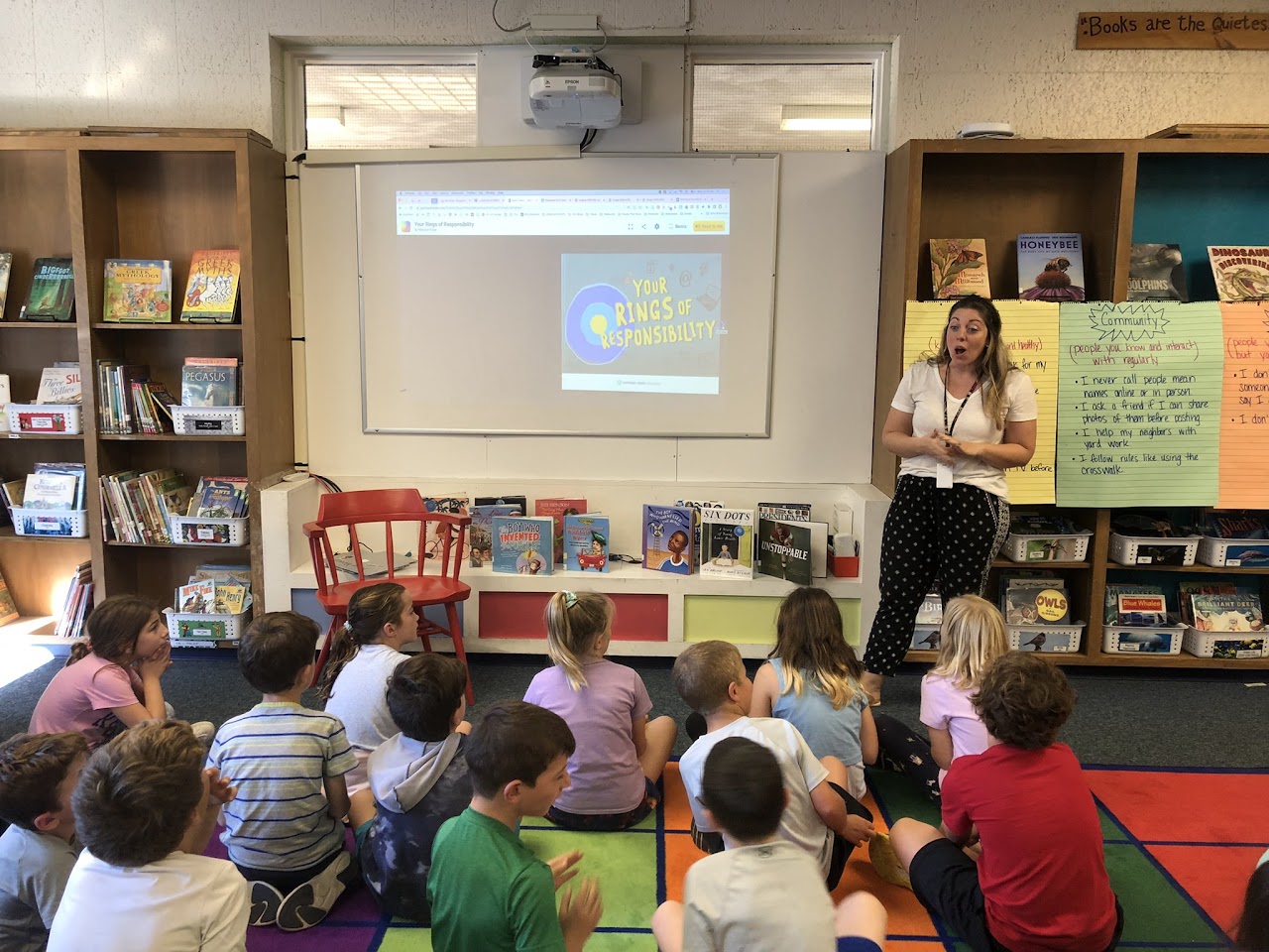 Students working and classroom