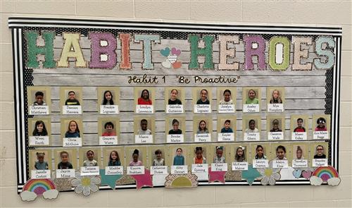 September 2023, Habit 1 "Be Proactive"   student photo bulletin board