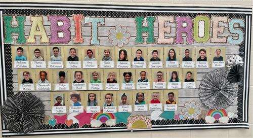 Habit 7, "Sharpen the Saw" student photo bulletin board