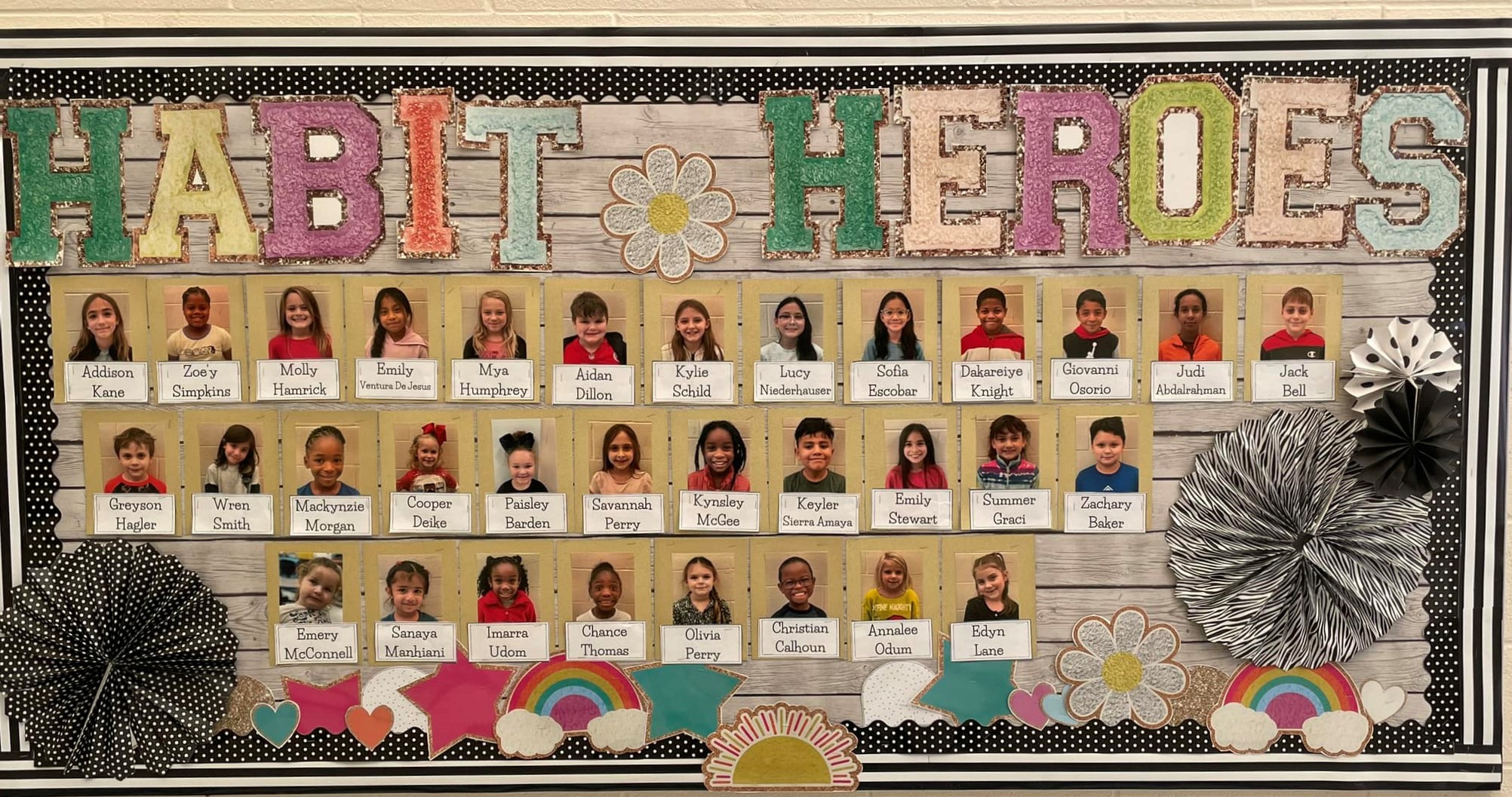 Habit 3, "Put First Things First" student photo bulletin board