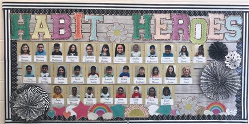 Habit 1, "Be Proactive" student photo bulletin board