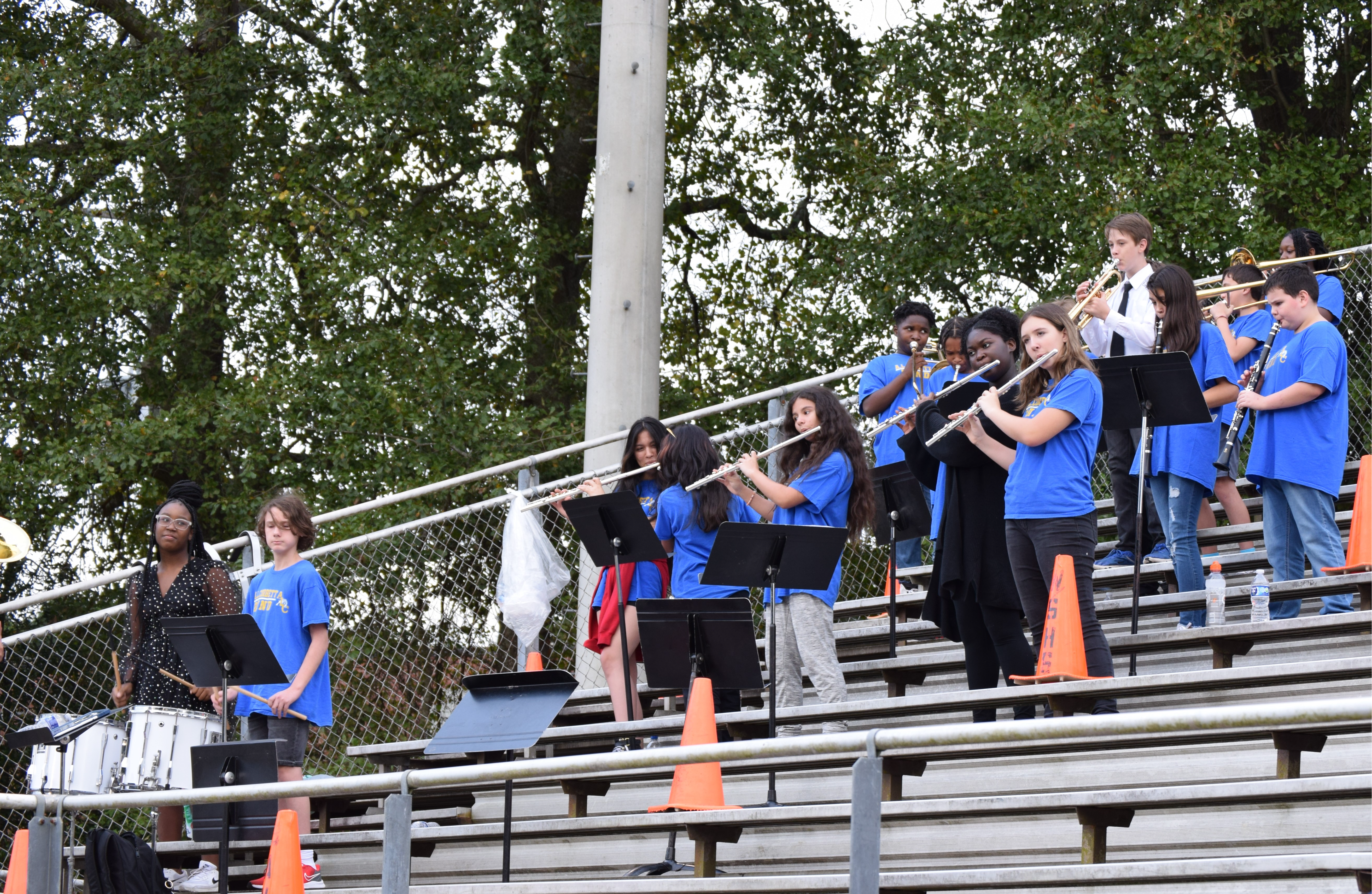 School band playing instruments 