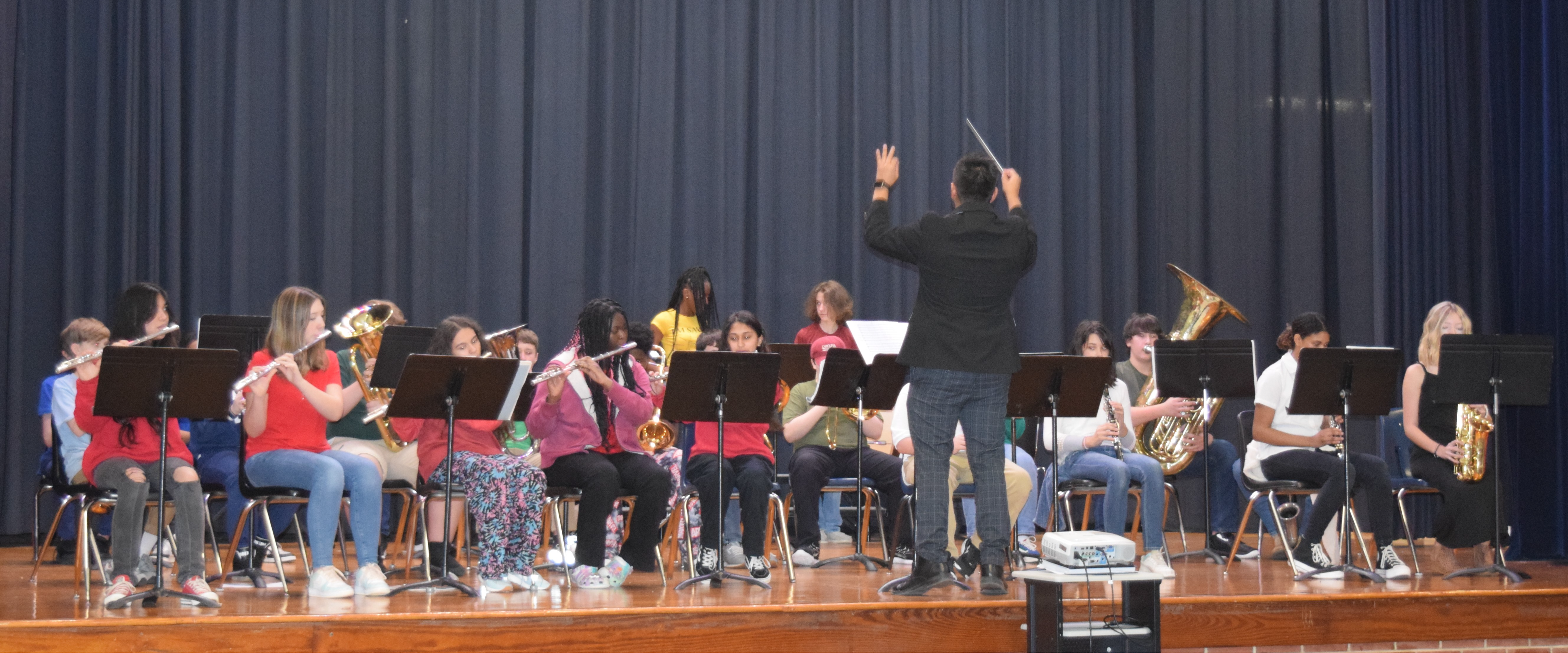 School band playing instruments 