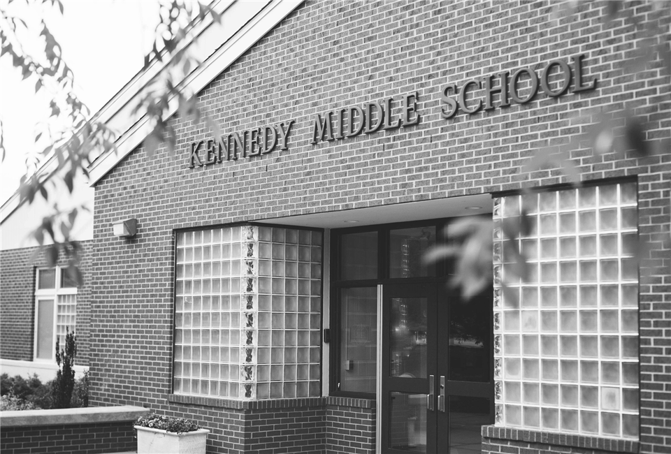 An artistic photo of the front of Kennedy Middle