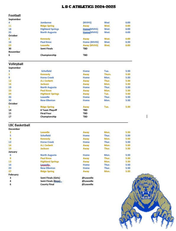 Athletic Schedule