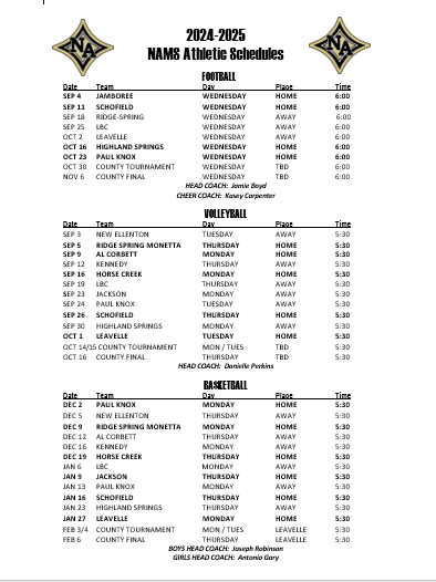 Athletic Schedule