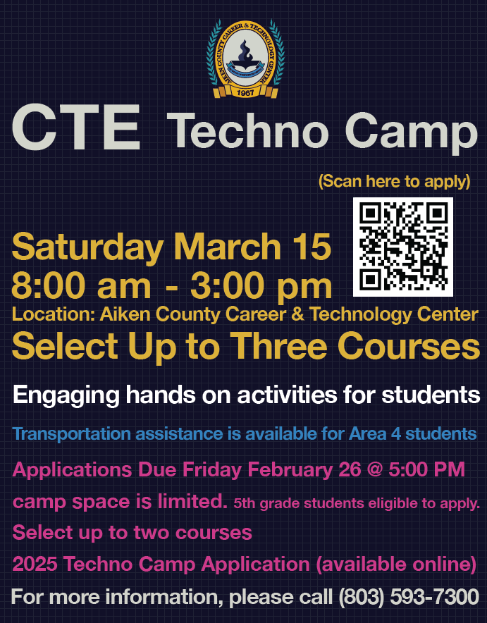 CTE TechnoCamp March 15 Apply by February 26 before 5pm