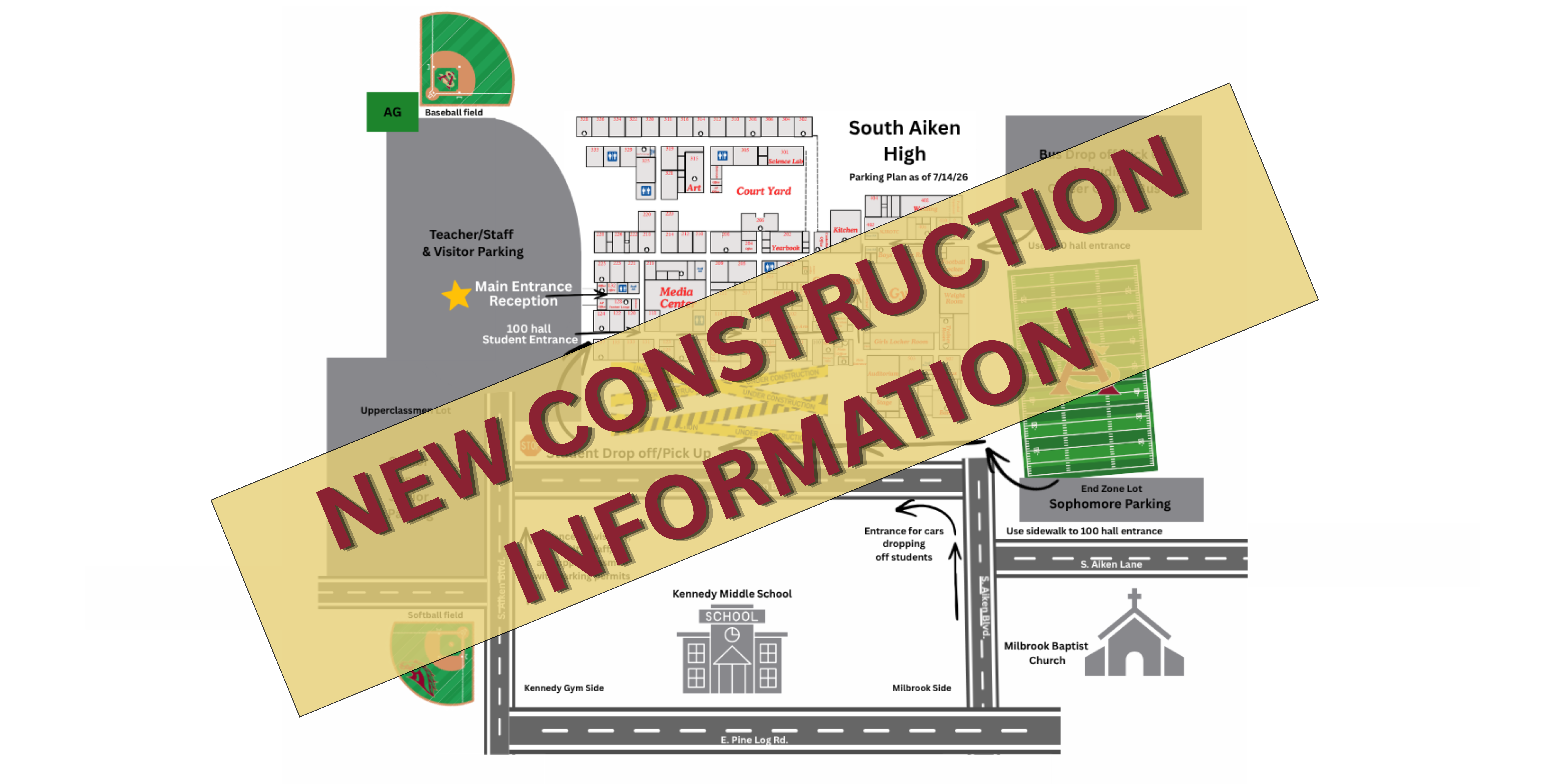 new construction information with a school map behind it