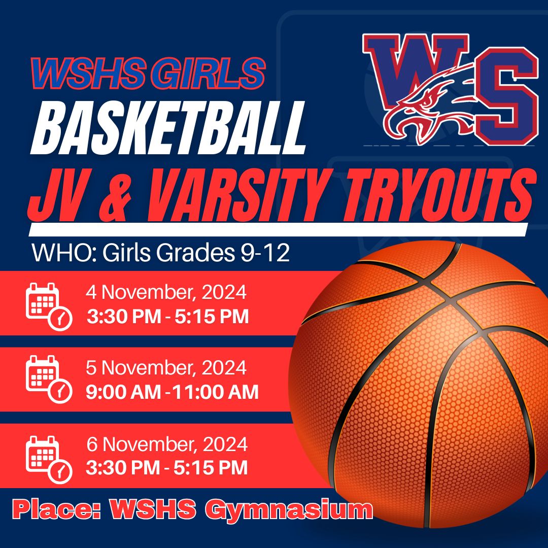 Tryout Announcement Girls Basketball Nov. 4-6. 