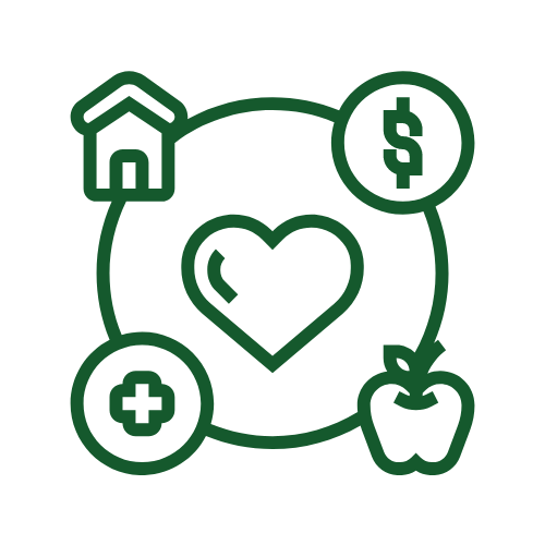 clipart of art surrounded by dollar sign, apple, first aid cross, and house