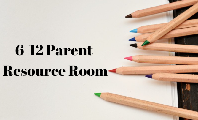 A graphic with colored pencils that says 6-12 Parent Resource Room