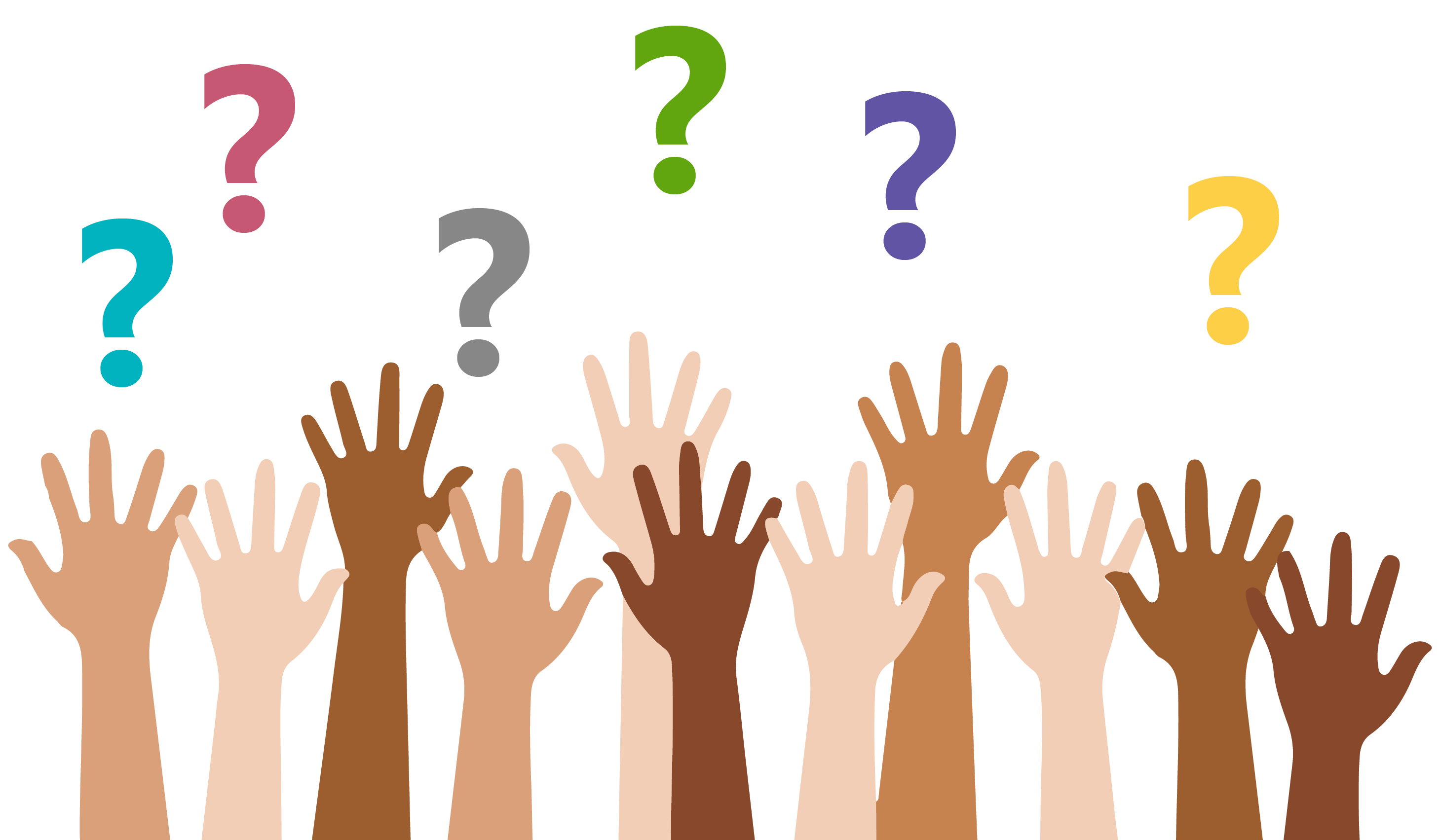 A photo showing raised hands asking  question