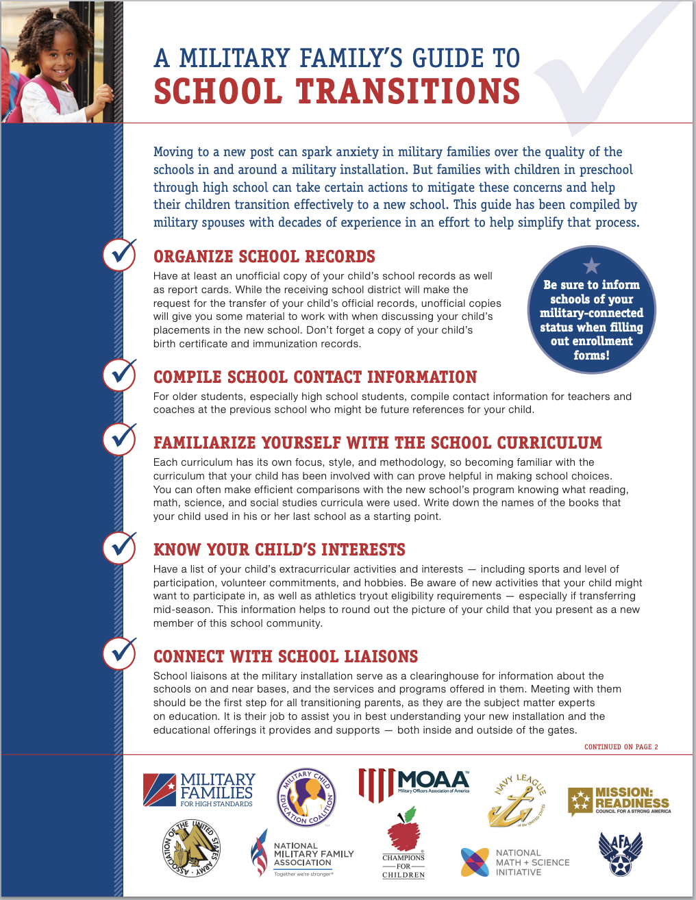 Page one of School Transitioning Guide