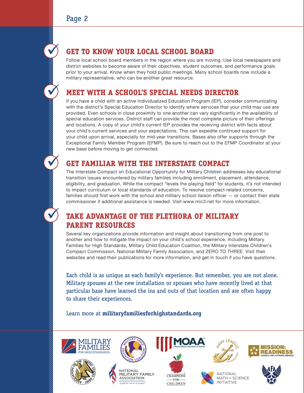 Page two of School Transitioning Guide