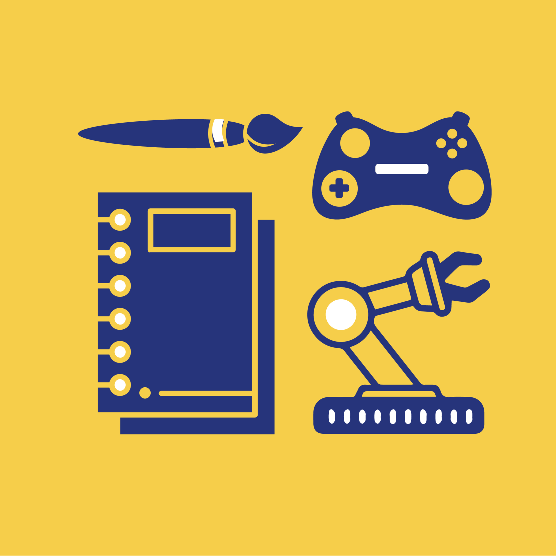 graphic of book robot gaming and collaboration