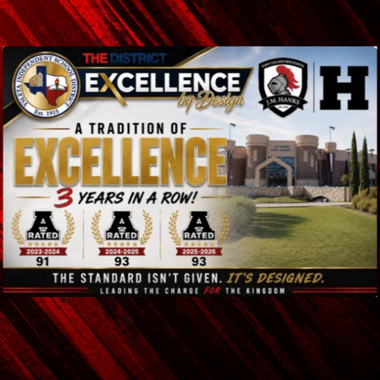 .M. Hanks High School  Academic A-Rating Three Years in a Row in 2024, 2025 & 2026