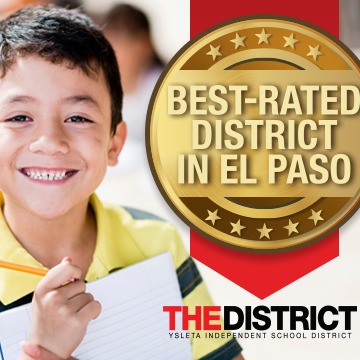 Young boy holding notebook and pencil with medal logo