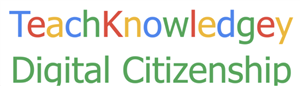 The image displays a textual logo with the words "TEACH KNOWLEDGE", "DIGITAL CITIZENSHIP" and "DEPT OF EDUCATION" arranged in different lines, alongside a group of stylized letter 'O' in various colors.