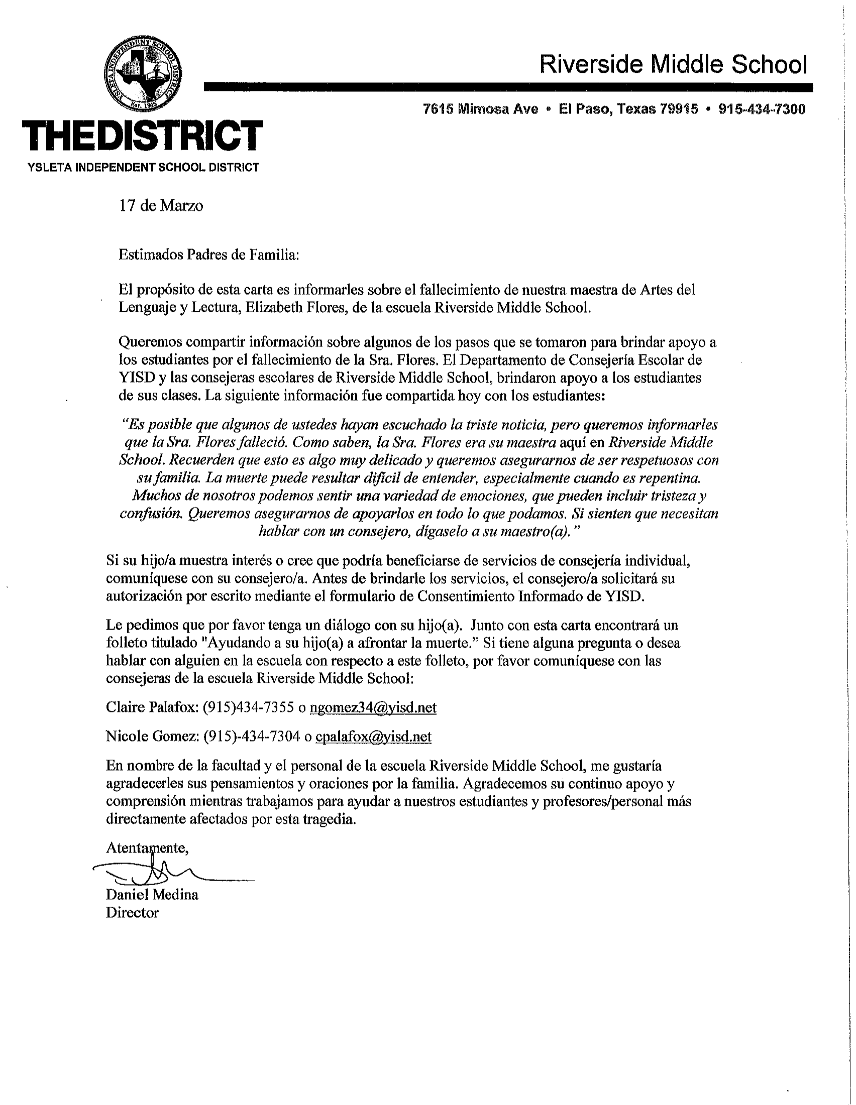 principal's Message espanol