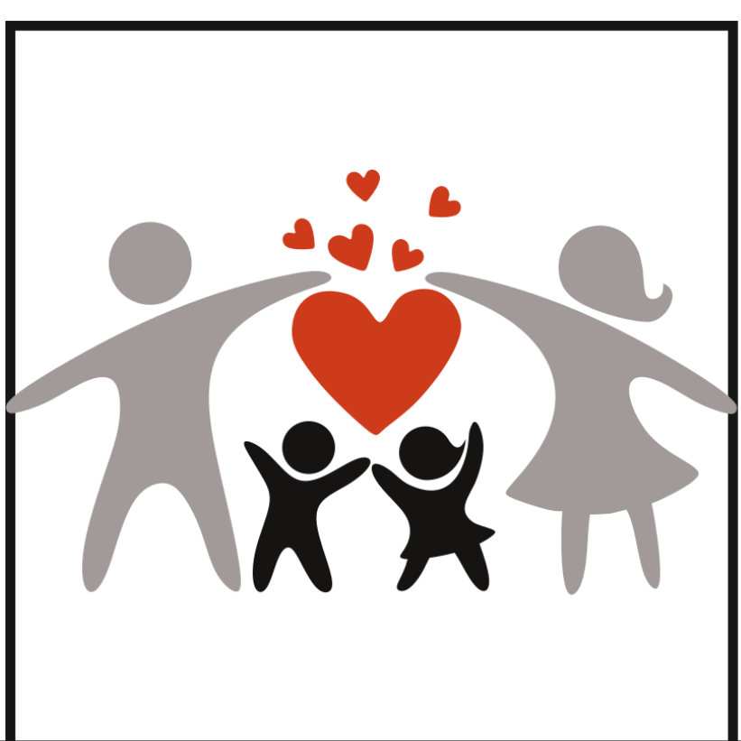 silhouettes of a family with a heart in the middle