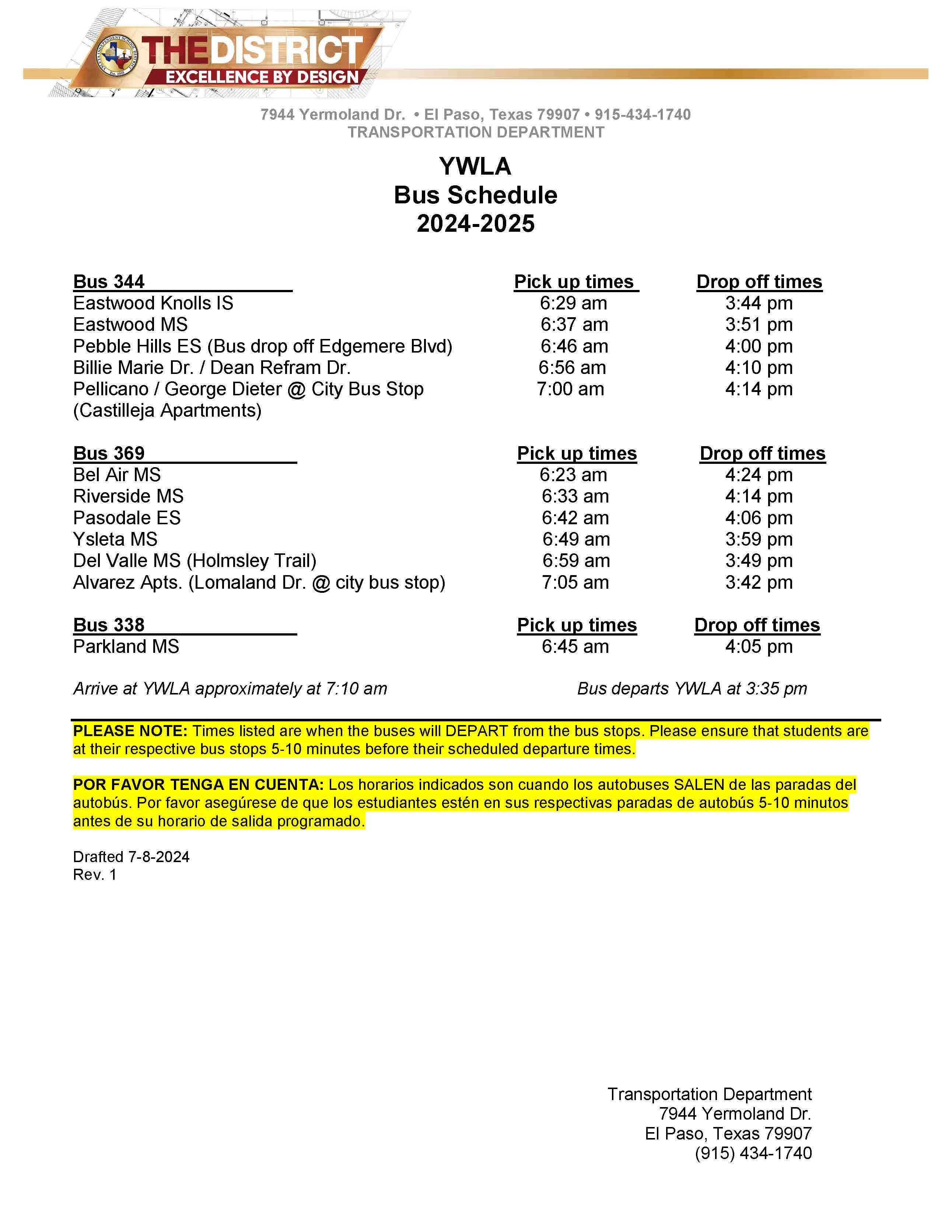 bus schedule