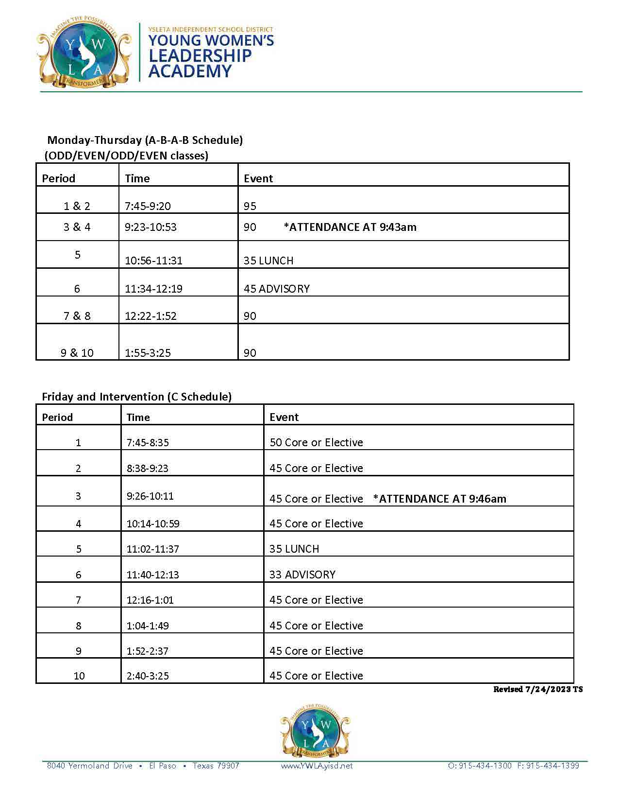 bell schedule