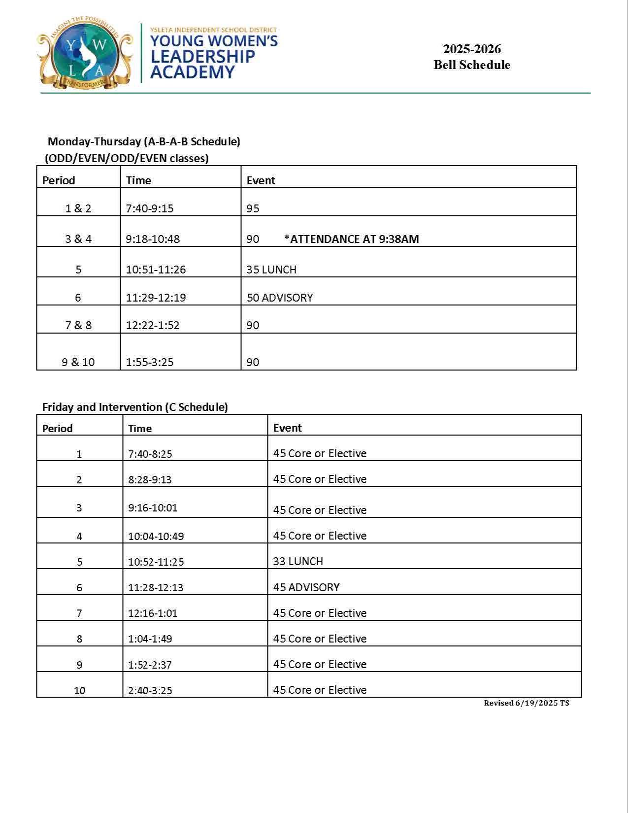 bell schedule