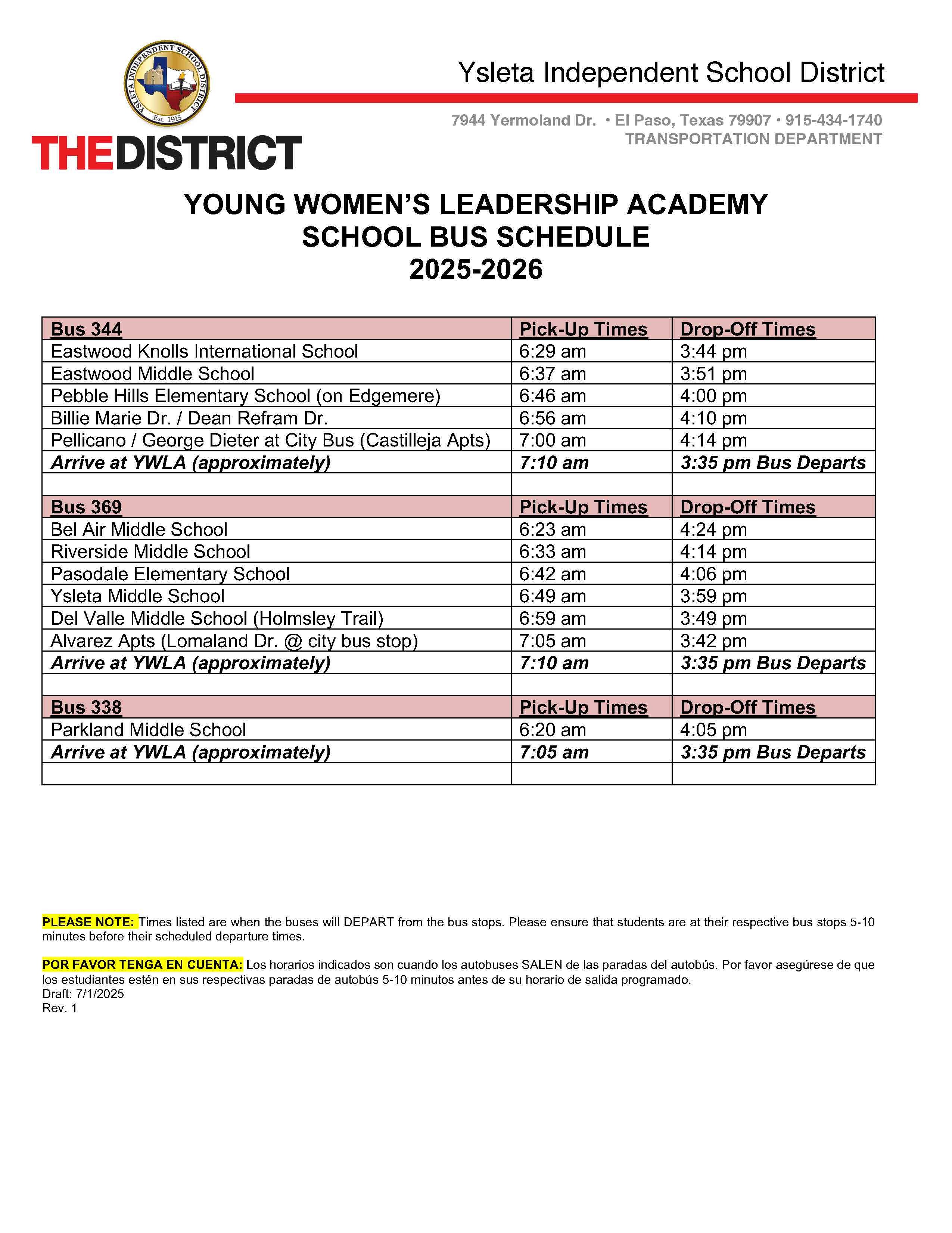 bus schedule