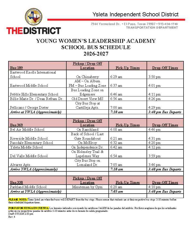 bus schedule for 26-27 school year