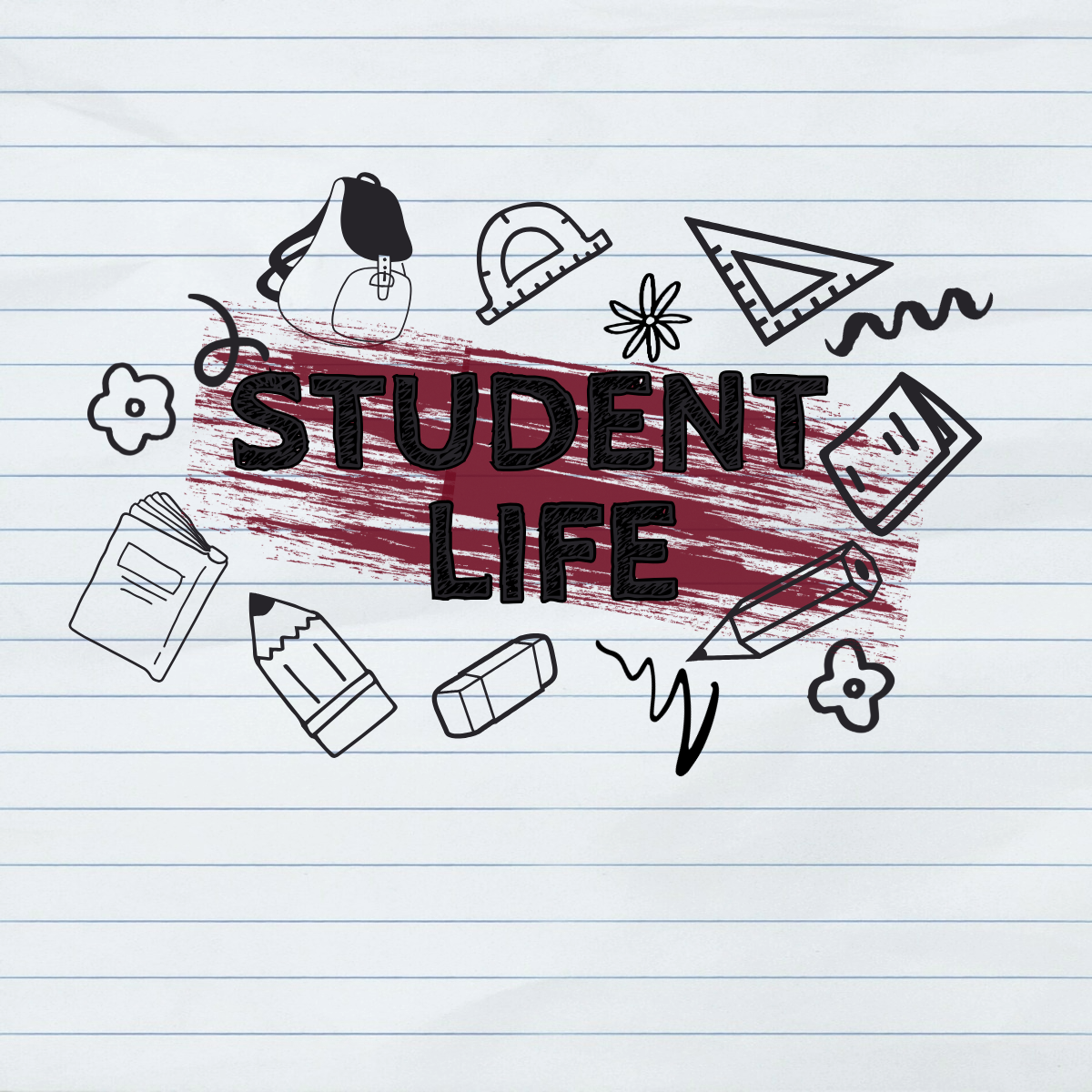 Icon with Student Life title and smaller school-related icons around title