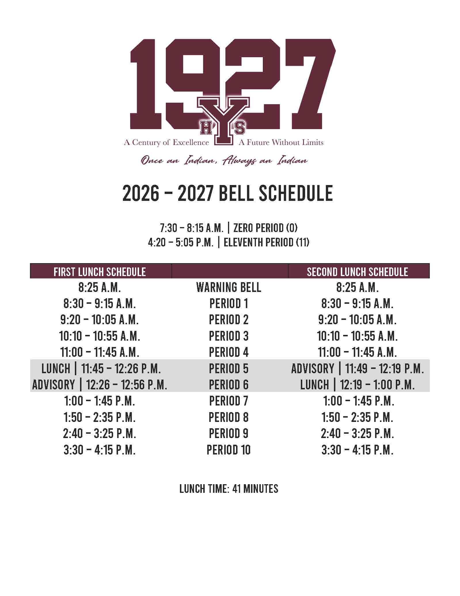 bus schedule for 26-27 school year