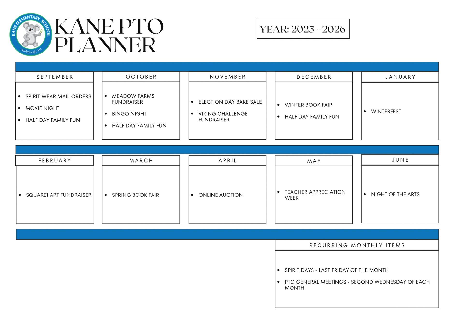 Kane PTO Calendar 2025-26