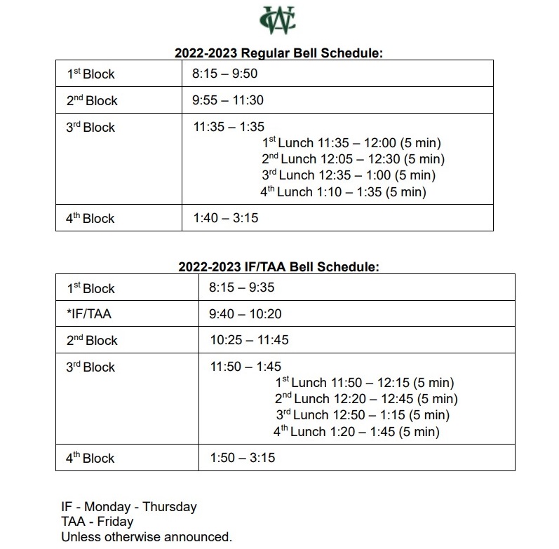 Bell Schedule | Ware County High School
