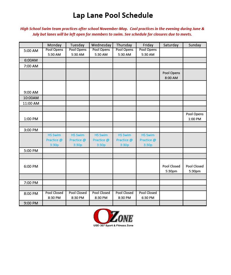 Lap Lane Pool Schedule