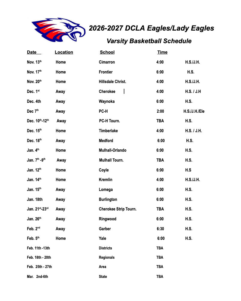 High School Basketball Schedule