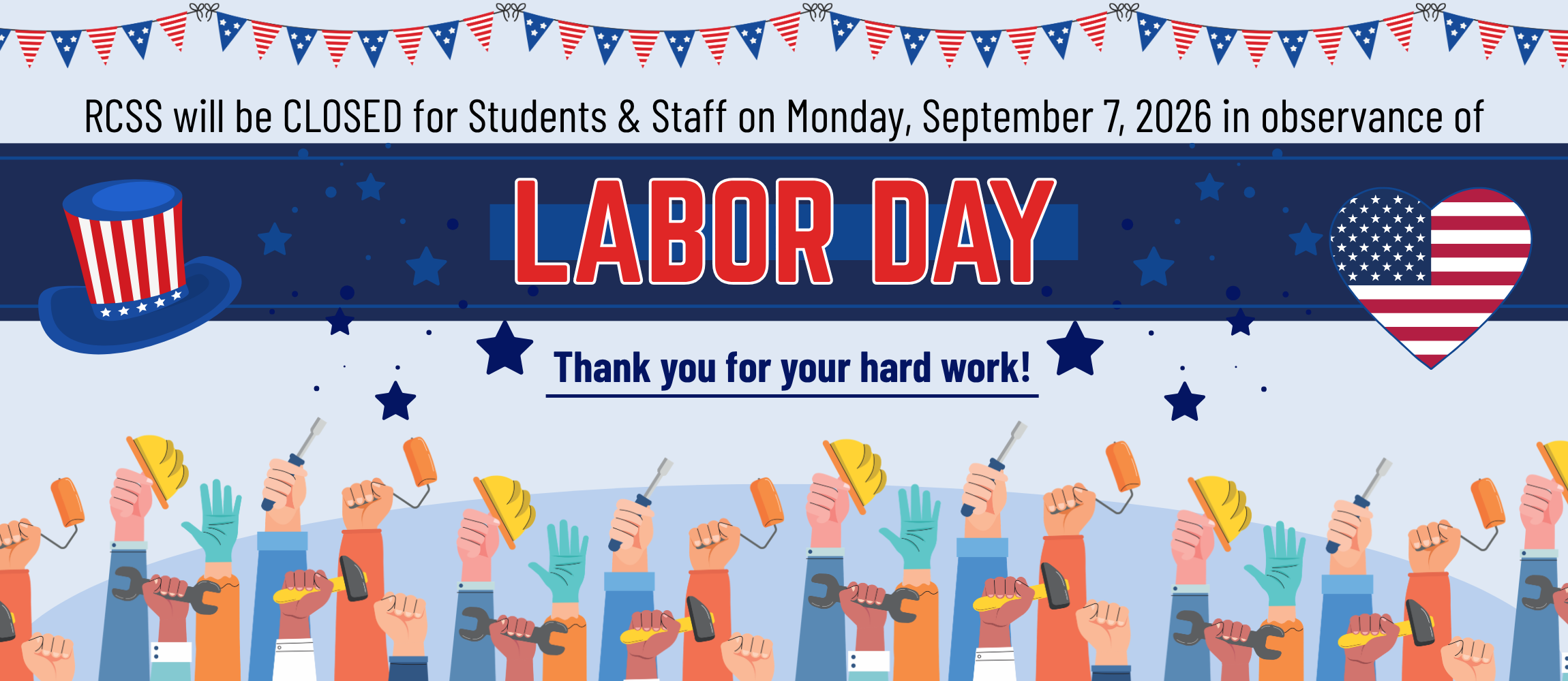 Reminder - the Randolph County School System will be closed on Monday, September 7 in observance of the Labor Day holiday.