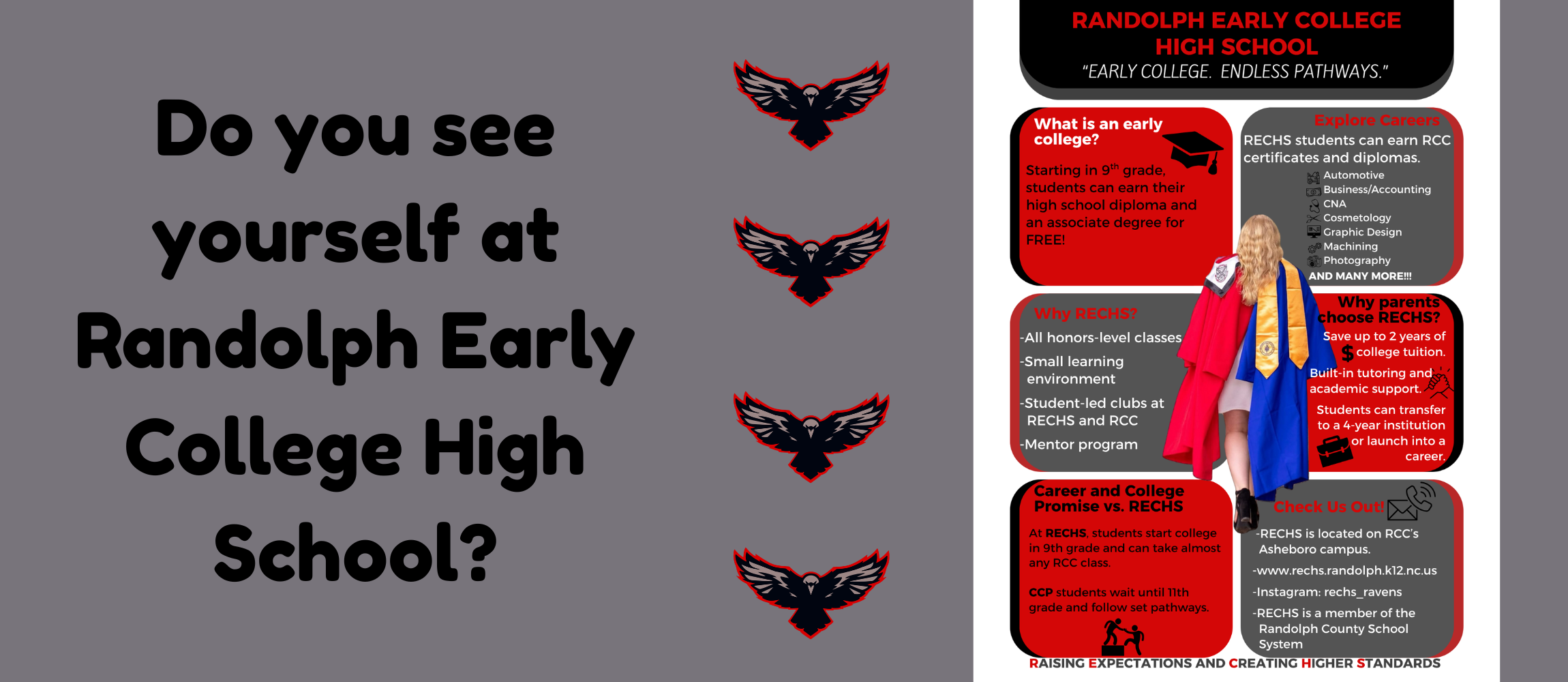  8th graders &amp; parents! Explore Randolph Early College High School and discover how you can earn college credits while in high school! Join us for an info session Oct. 21, Nov. 5 or Dec. 3 at 6 PM at RCC’s Asheboro Campus.