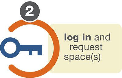 An icon for login with the text 'Login' and 'Request space(s)' placed next to it.