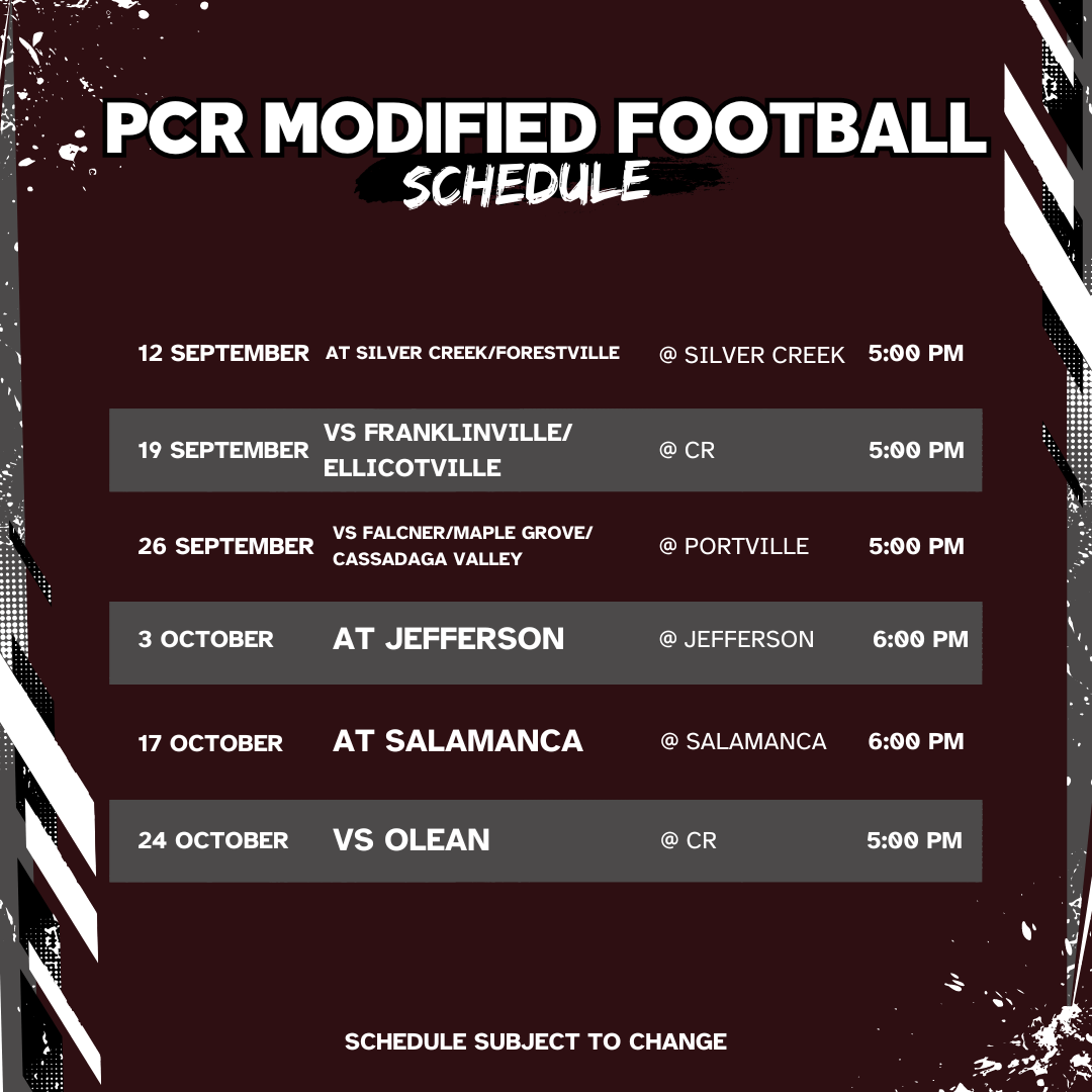 PCR MODIFIED FOOTBALL SCHEDULE