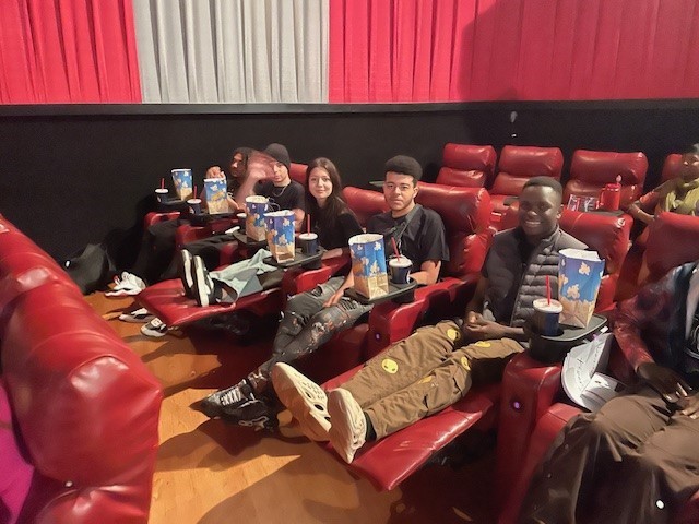 students watching movie