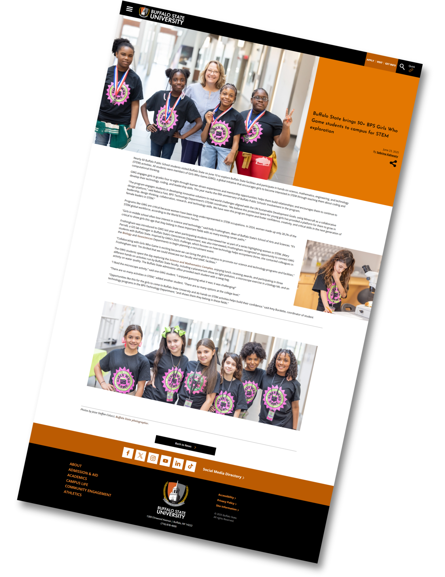 Buffalo State Webpage Article of Girls Who Game Screenshot