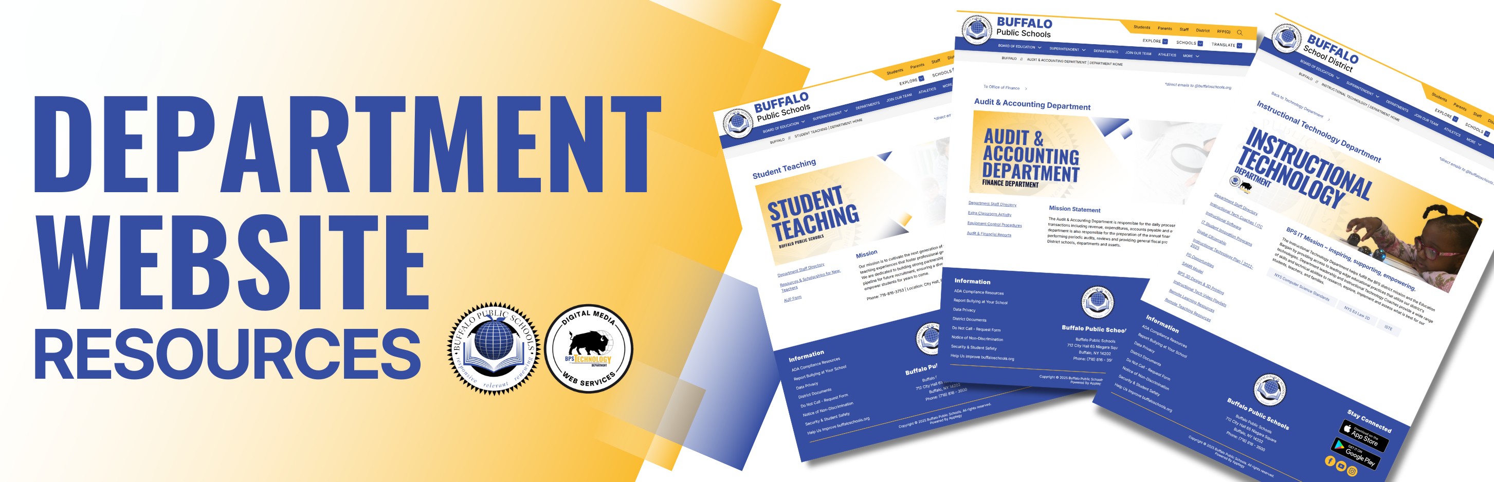 Department Websites Banner Pictures of 3 Webpages