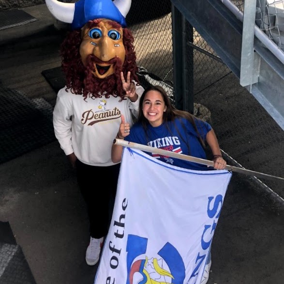 school mascot and a student