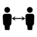 image of two people with arrow between to indicate social distance