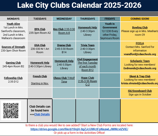 LCHS Clubs Calendar