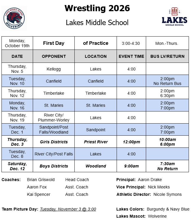 Wrestling Schedule