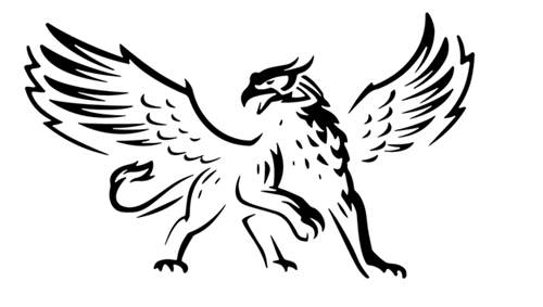 A black and white drawing of a bird