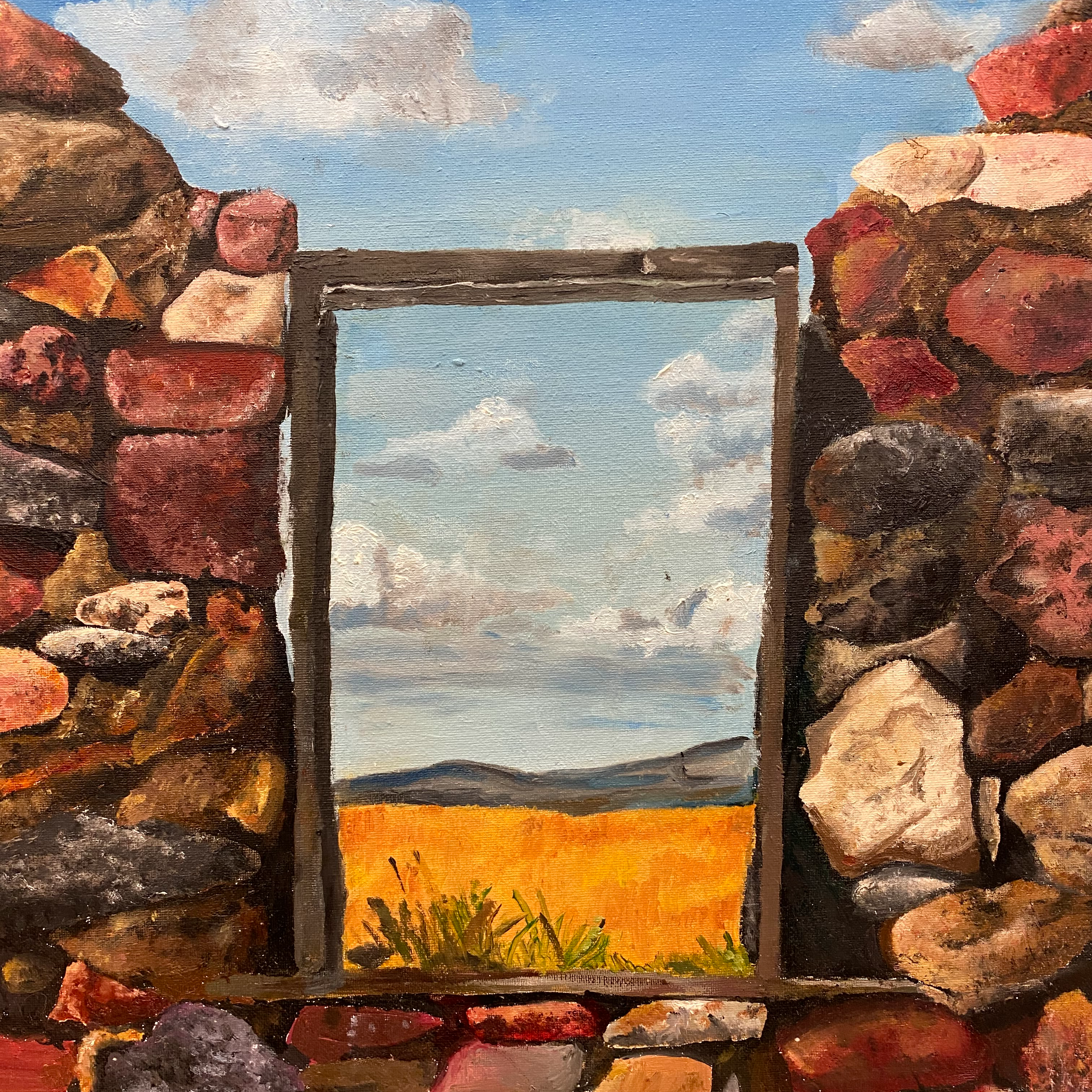 Oil Painting of Window Frame and Field